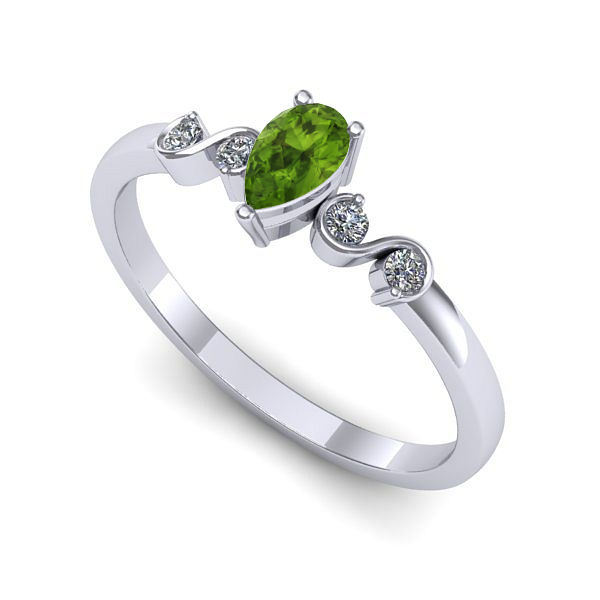 Inel logodna din aur alb cu peridot