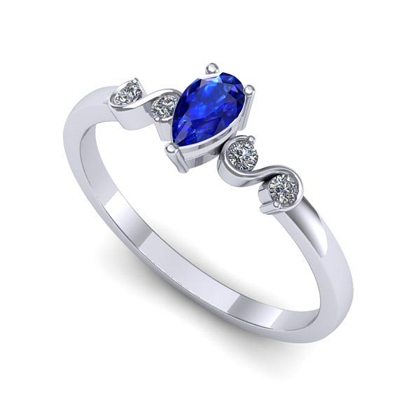 Inel de logodna din aur alb cu safir