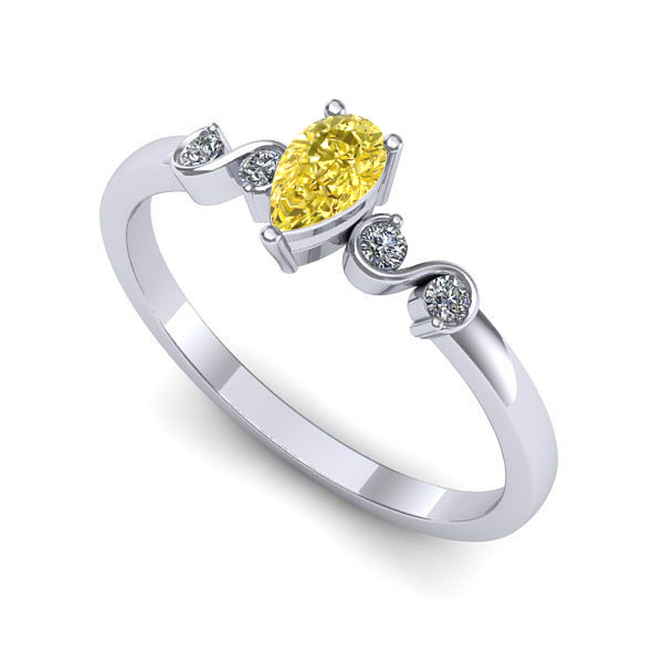 Inel logodna din aur alb cu safir galben