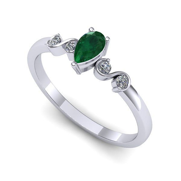 Inel de logodna din aur alb cu smarald
