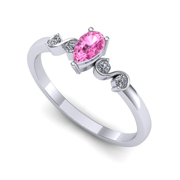 Inel logodna din aur alb cu safir roz