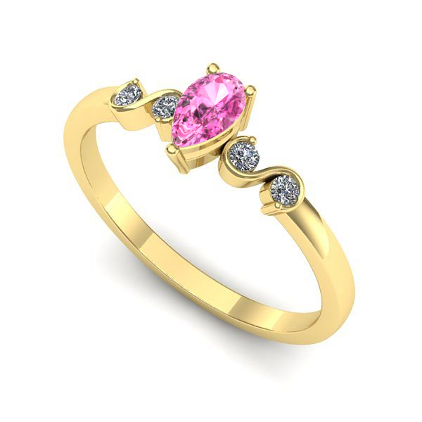 Inel logodna din aur galben cu safir roz