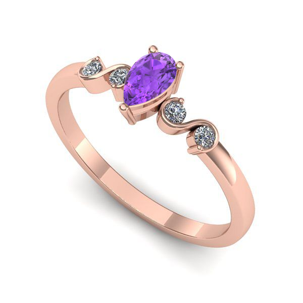 Inel de logodna din aur roz cu ametist
