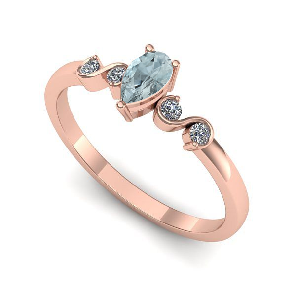 Inel de logodna din aur roz cu aquamarin