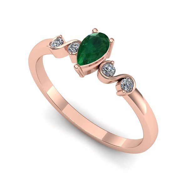 Inel de logodna din aur roz cu smarald