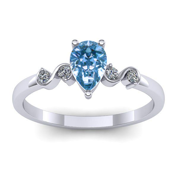 Inel logodna cu diamant de laborator albastru lacrima