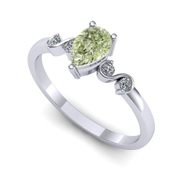 Inel din aur alb cu diamant de laborator verde