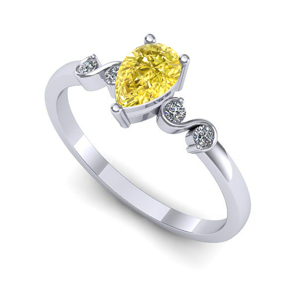 Inel logodna din aur alb cu safir galben