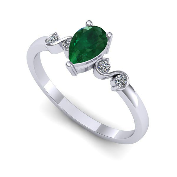 Inel logodna din aur alb cu smarald