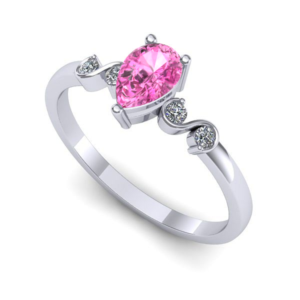 Inel logodna din aur alb cu safir roz
