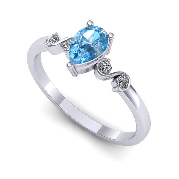 Inel de logodna din aur alb cu topaz blue