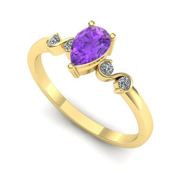 Inel de logodna din aur galben cu ametist
