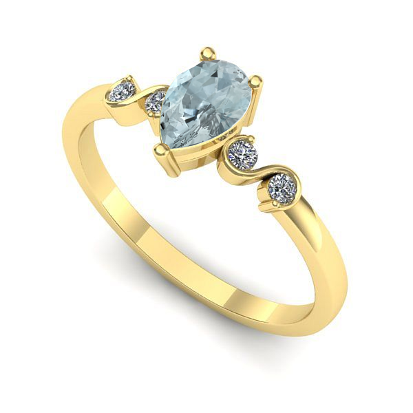 Inel logodna din aur galben cu aquamarin