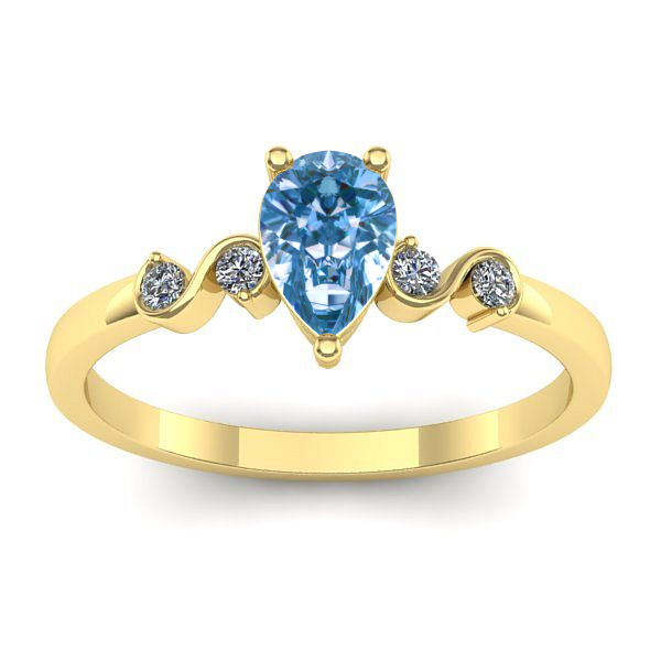 Inel logodna cu diamant de laborator albastru lacrima