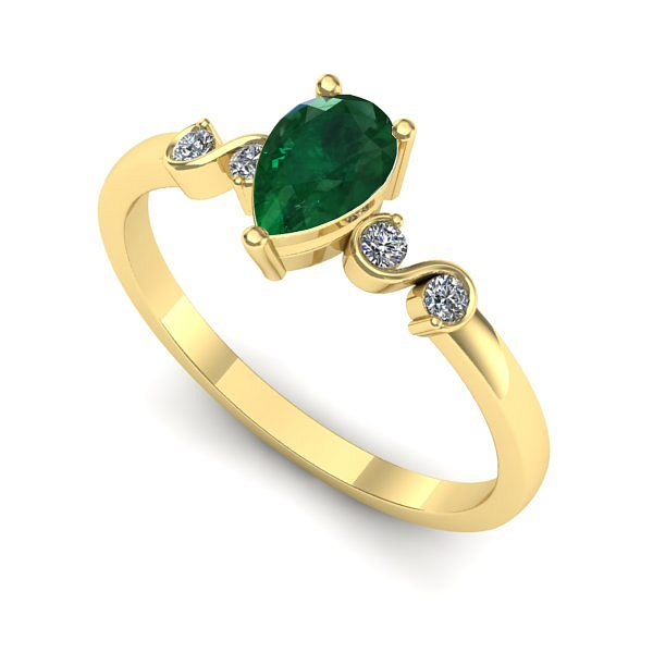 Inel de logodna din aur galben cu smarald