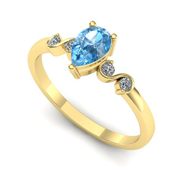 Inel logodna din aur galben cu topaz blue