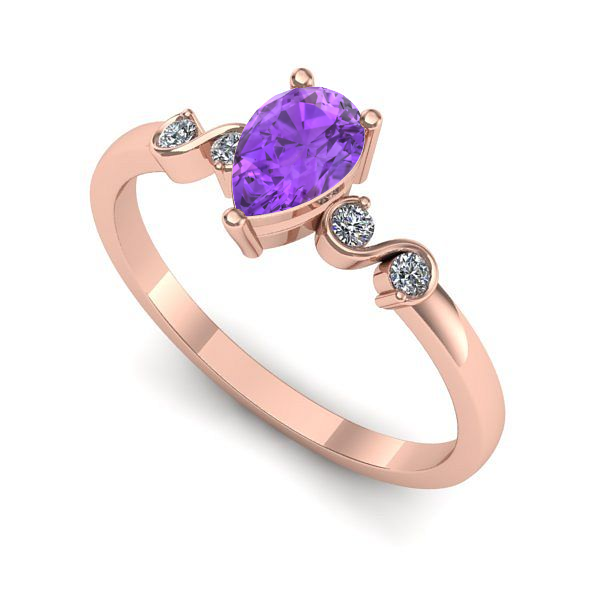 Inel de logodna din aur roz cu ametist