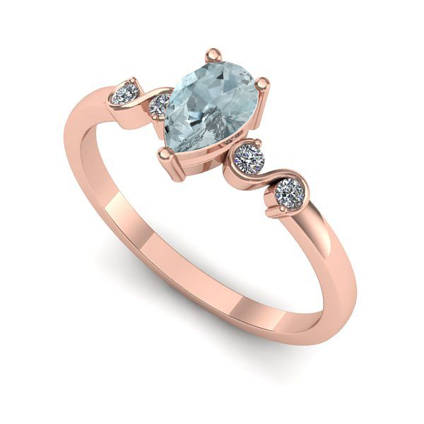 Inel din aur roz cu aquamarin