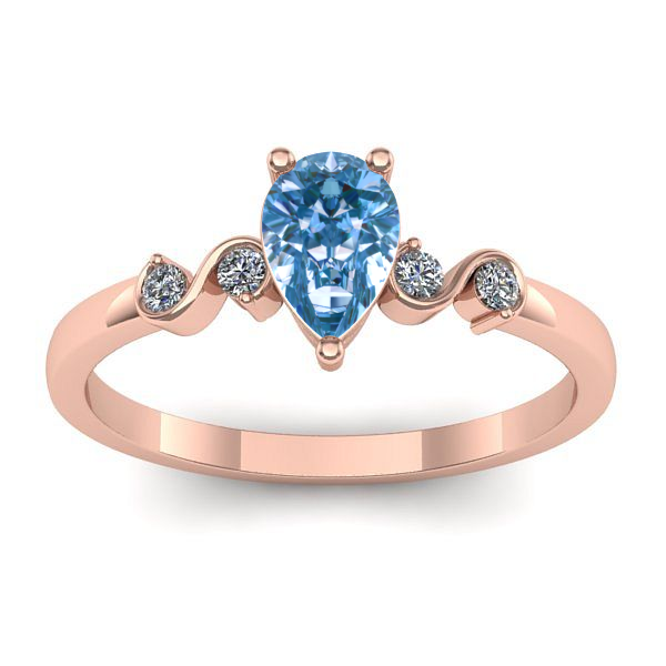 Inel logodna cu diamant de laborator albastru lacrima