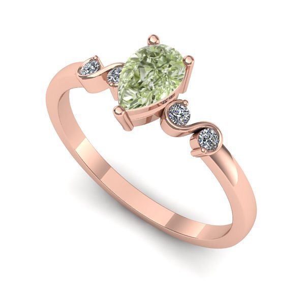 Inel logodna din aur roz cu diamant de laborator verde