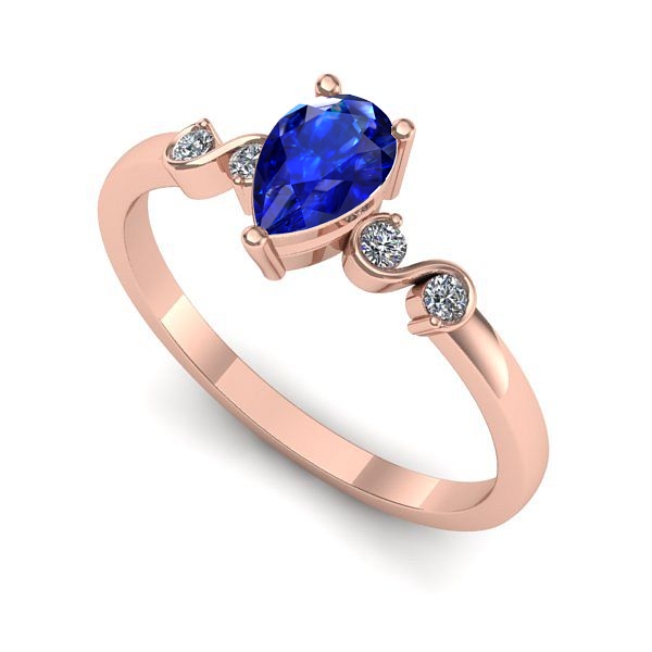 Inel de logodna din aur roz cu safir