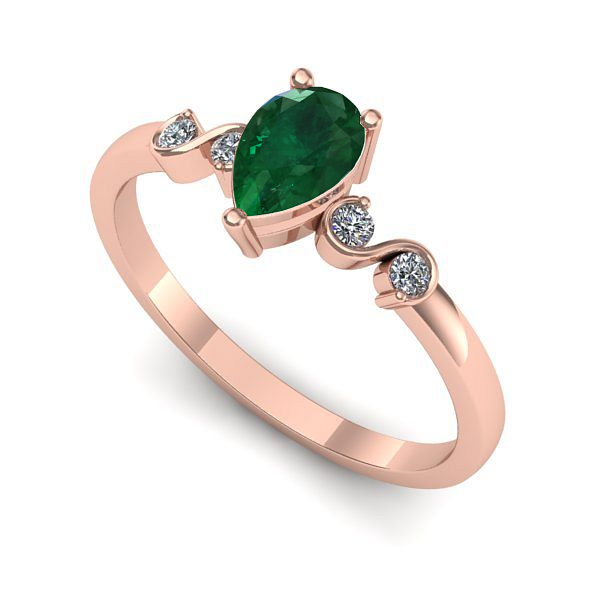 Inel logodna din aur roz cu smarald