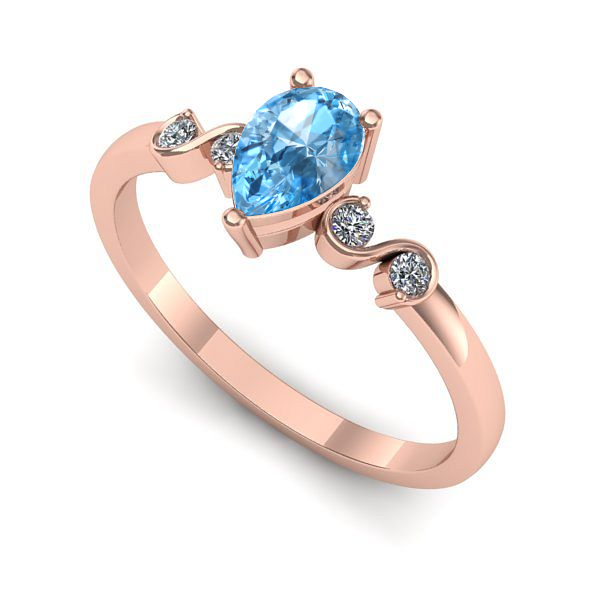 Inel logodna din aur roz cu topaz blue