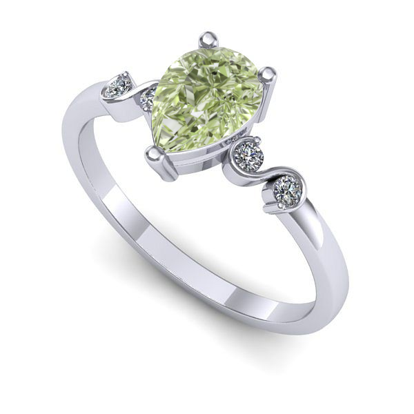 Inel logodna din aur alb cu diamant de laborator verde