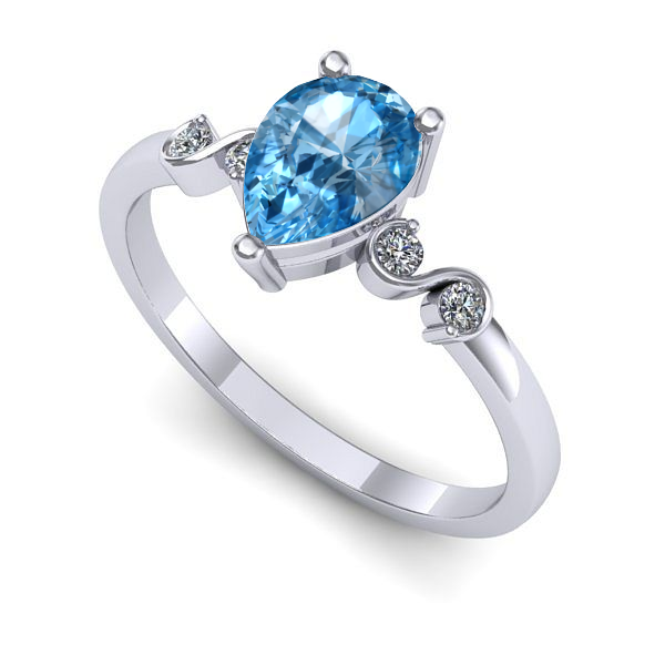 Inel de logodna din aur alb cu topaz blue