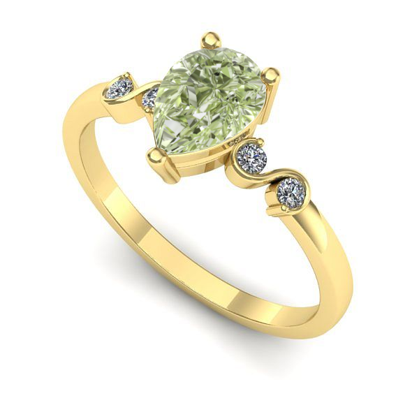 Inel logodna din aur galben cu diamant de laborator verde