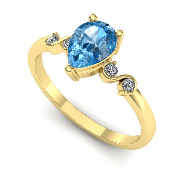 Inel logodna din aur galben cu topaz blue
