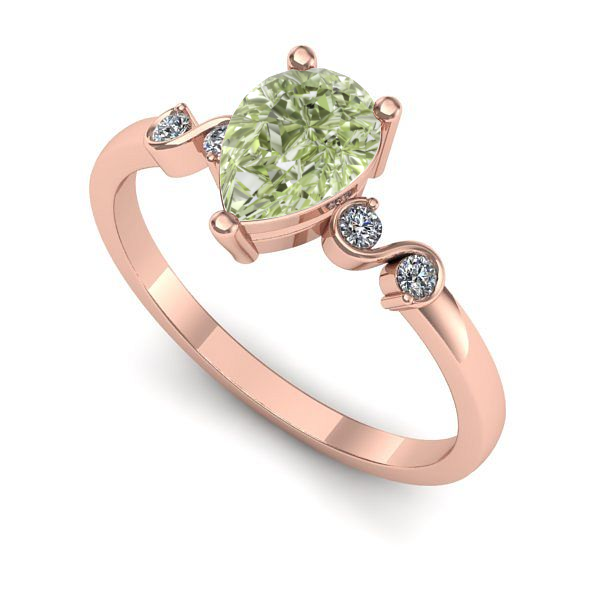 Inel din aur roz cu diamant de laborator verde