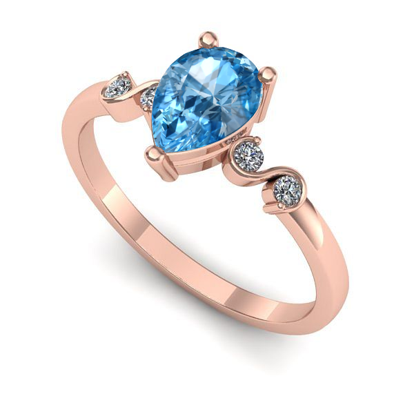 Inel logodna din aur roz cu topaz blue