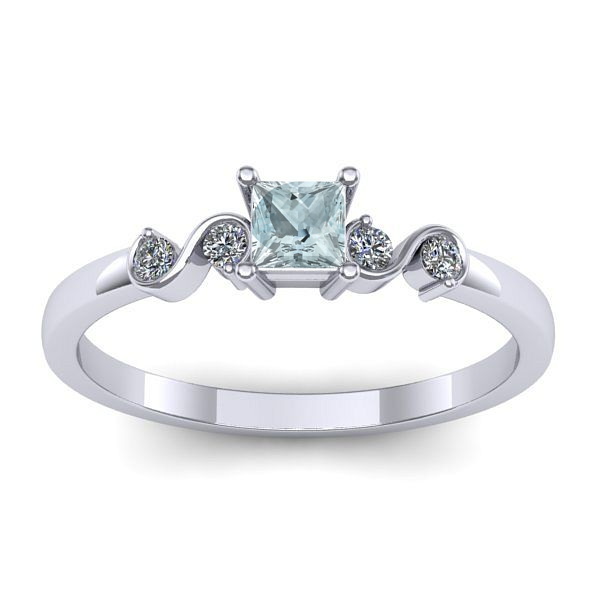 Inel de logodna cu aquamarin patrat