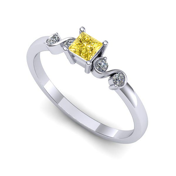 Inel logodna din aur alb cu safir galben