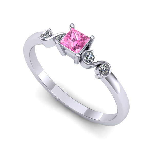 Inel logodna din aur alb cu safir roz