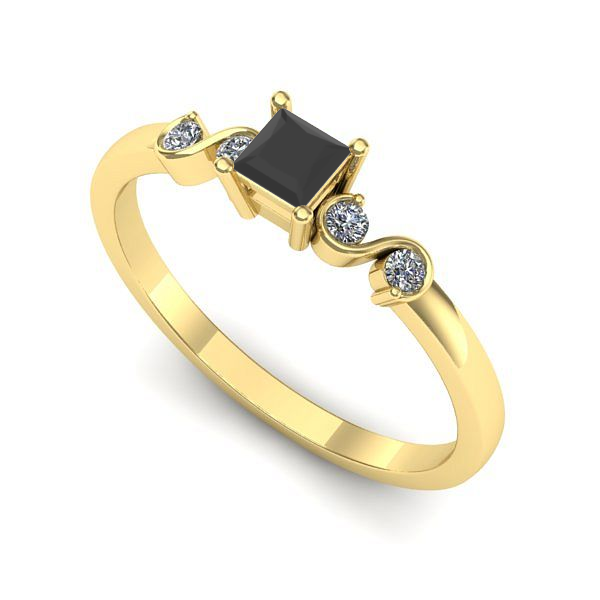 Inel de logodna din aur galben cu diamant negru