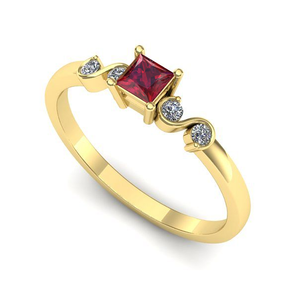 Inel logodna din aur galben cu rubin
