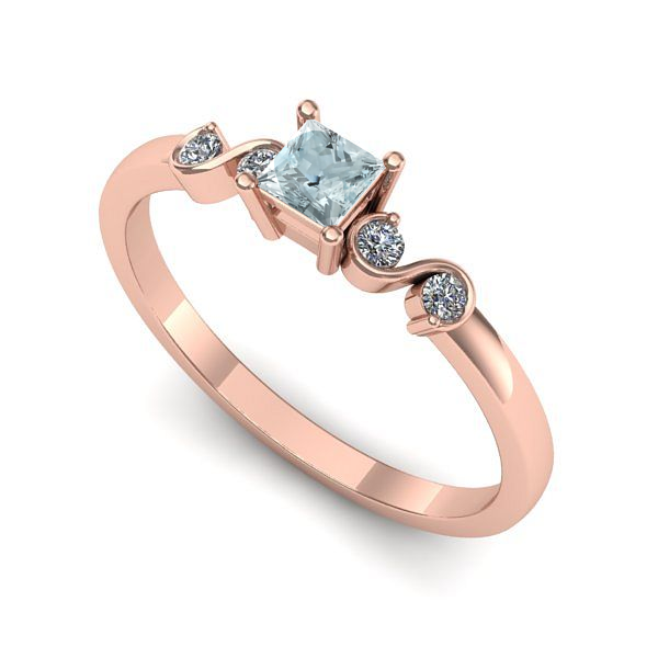Inel de logodna din aur roz cu aquamarin