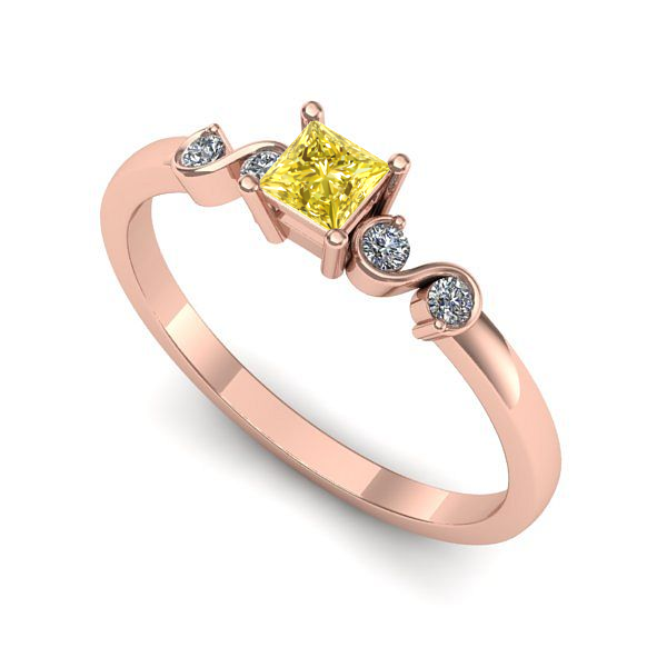 Inel de logodna din aur roz cu safir galben