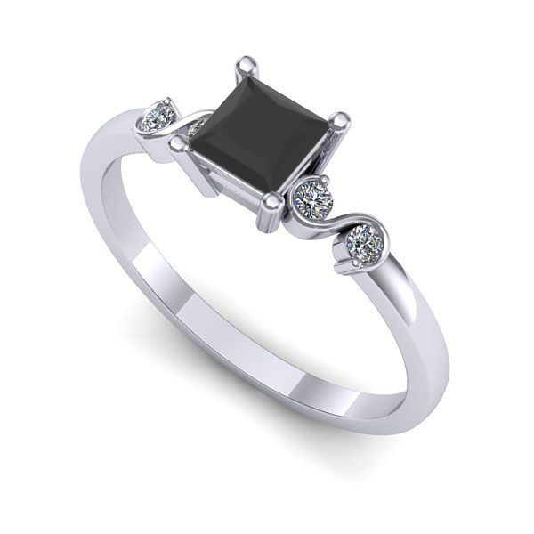 Inel de logodna din aur alb cu diamant negru