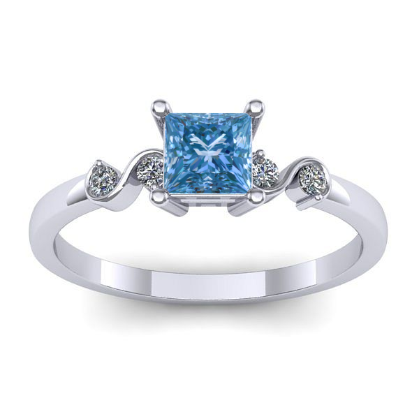 Inel cu diamant de laborator albastru patrat