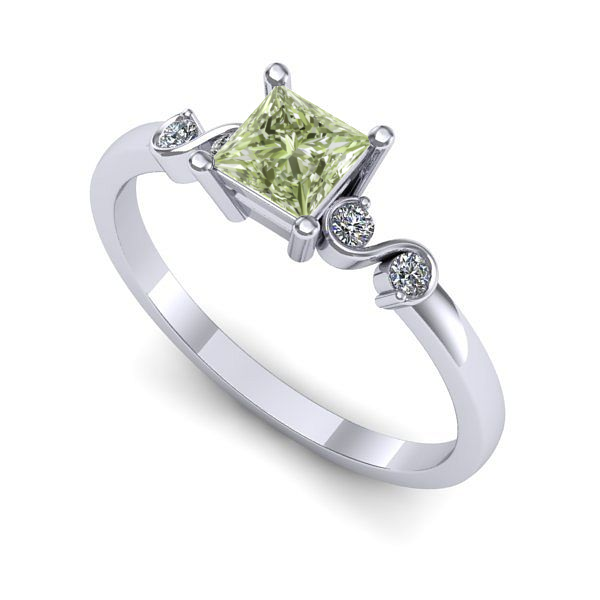 Inel logodna din aur alb cu diamant de laborator verde