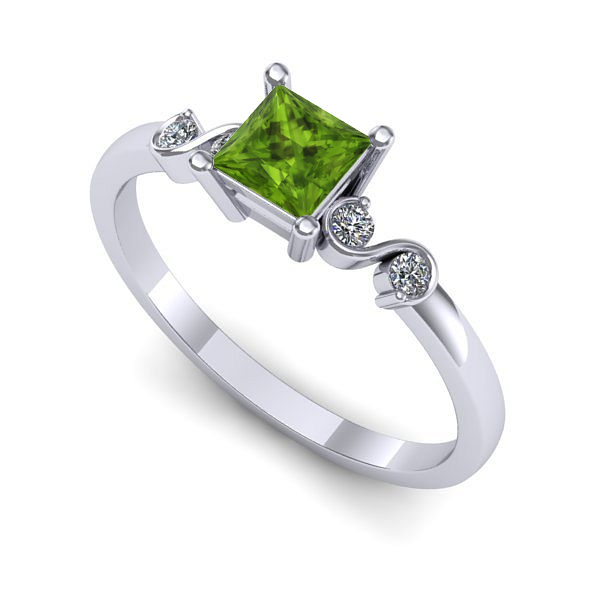 Inel logodna din aur alb cu peridot