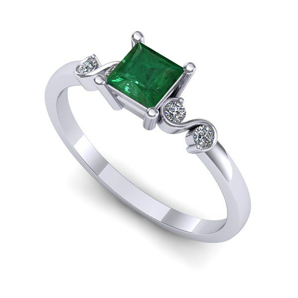 Inel logodna din aur alb cu smarald