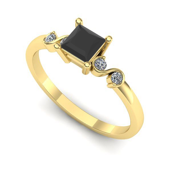 Inel logodna din aur galben cu diamant negru