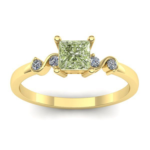 Inel logodna cu diamant de laborator verde patrat