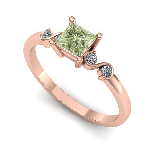 Inel logodna din aur roz cu diamant de laborator verde