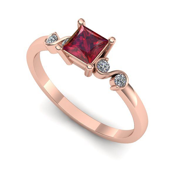Inel de logodna din aur roz cu rubin