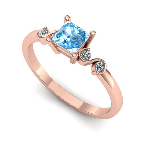 Inel logodna din aur roz cu topaz blue